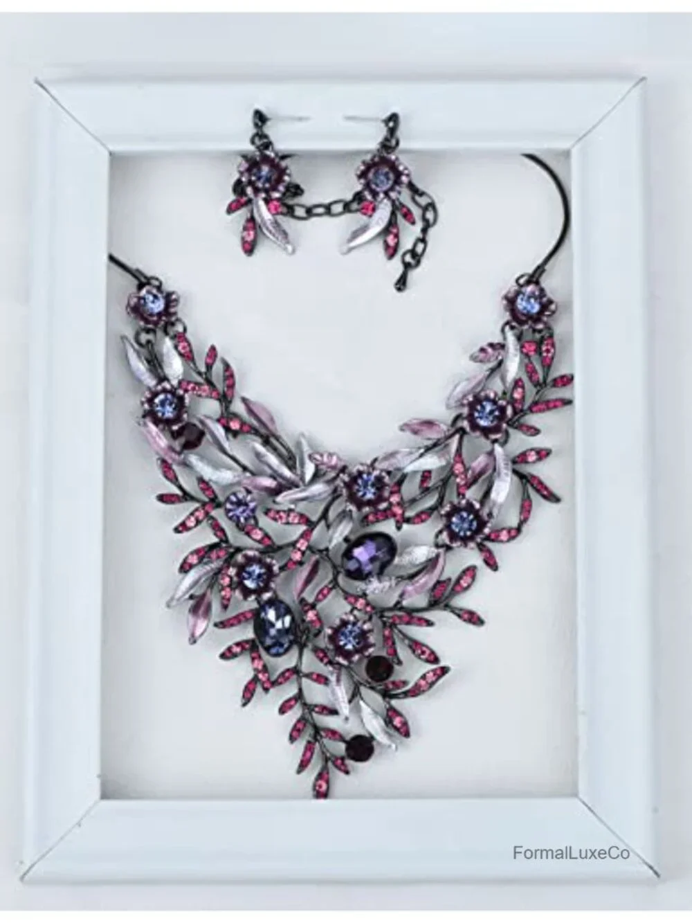 Women's Vintage Crystal Flower Statement Bib Necklace & Earrings Set Jewelry,